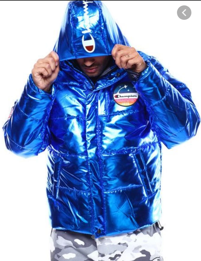 Champion metallic puffer sales jacket mens