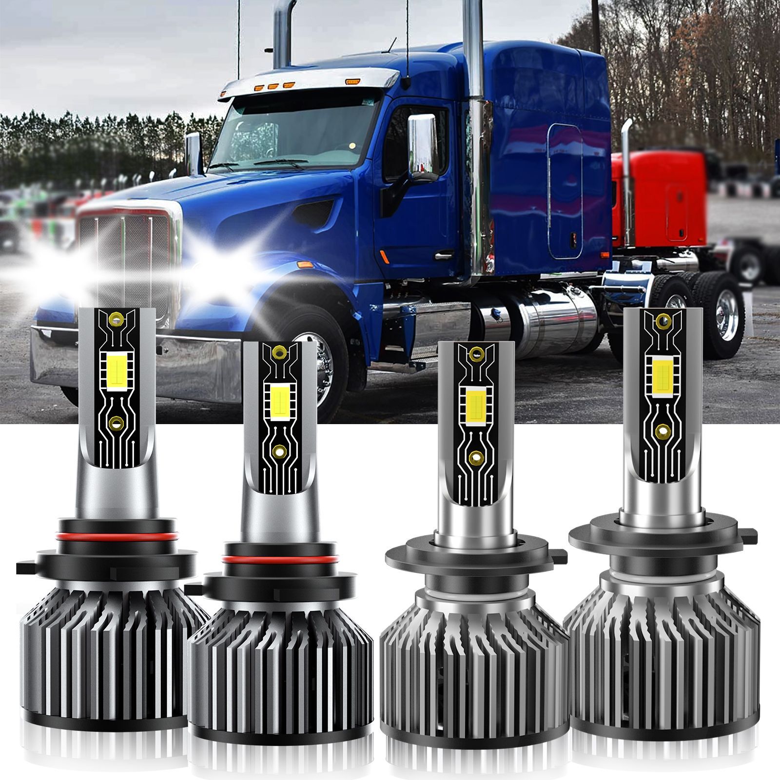 For Peterbilt 567 2020-2020 4x LED Headlight Bulbs High Low Beam Kit 9005 H7