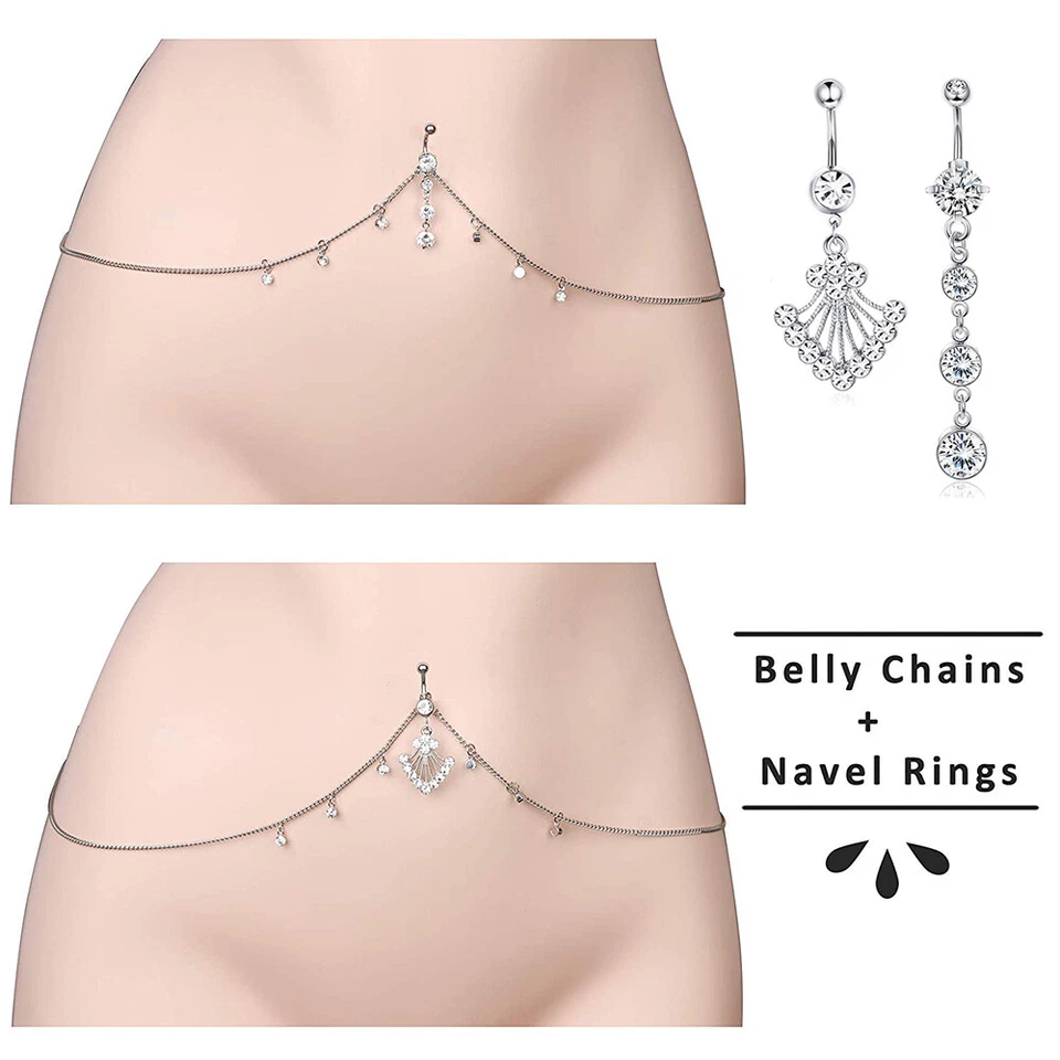 Rhinestone Belly Button Ring Crystal Waist Chain Piercing Navel Sexy Chain Gift - Image 2 of 4