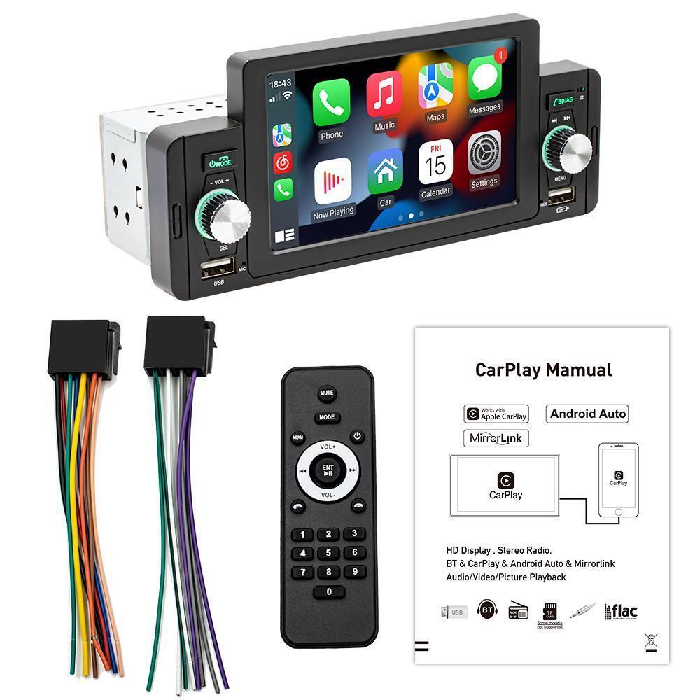Single Din 5in Android Auto Radio Car Stereo MP5 Player  Mirror Link BT Carplay