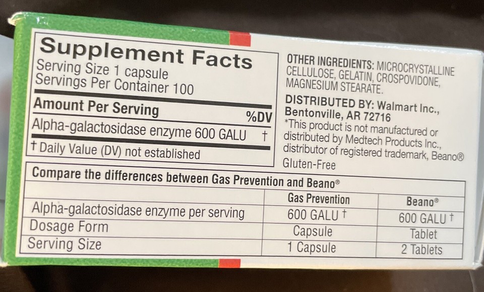 Equate Gas & Bloating Prevention, 100 Capsules food Enzymes 08/25 eBay