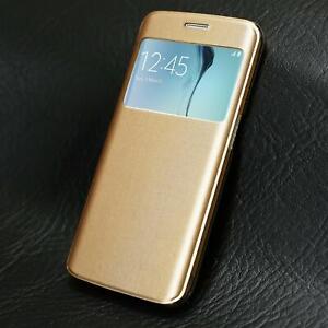 Flip Cover Case With Window For Samsung Galaxy A3 2017 in Gold