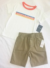 Lucky Brand Boy's Short Sleeve Shirt Short Set White Orange  Tan Size2T