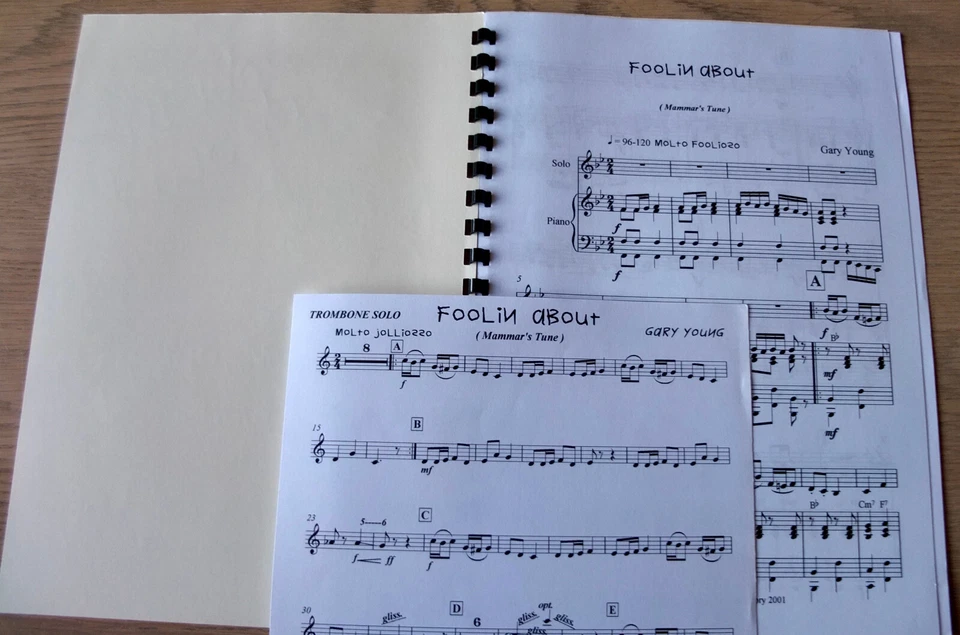 GARY YOUNG FOOLIN' ABOUT FOR TROMBONE TREBLE CLEF & PIANO SHEET MUSIC (2000) - Image 2 of 2