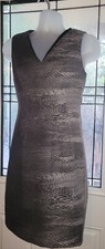 Tahari Gray Black Sheath V Neck Work Dress Size 4 Polyester Office