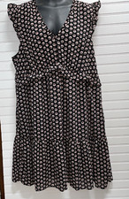 J. Crew Women Floral Dress Ruffle Trim V Neck Black Pink Size 18 sides Pocket