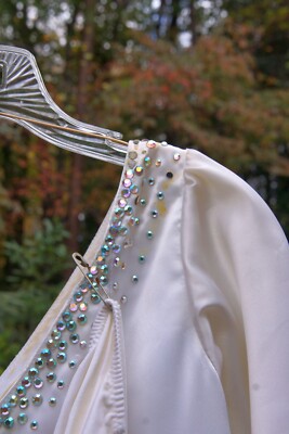 $2000 Smooth or Latin Ballroom Dance Gown White Satin Multi