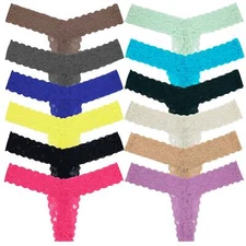 Pack of 12 Women's Sexy Lace Thongs Low Rise One Size Panties