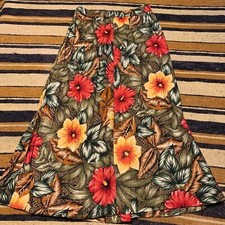Vintage Tropical Skirt Midi Leslie Fay A-Line Size 8 Floral Summer Resort