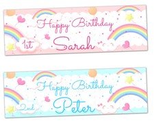 Personalised birthday banner rainbow children kids baby balloon party decoration