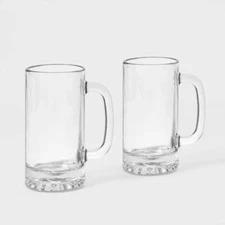 16 fl oz 2pk Glass Beer Mugs:Clear Dishwasher-Safe, BPA & Lead-Free