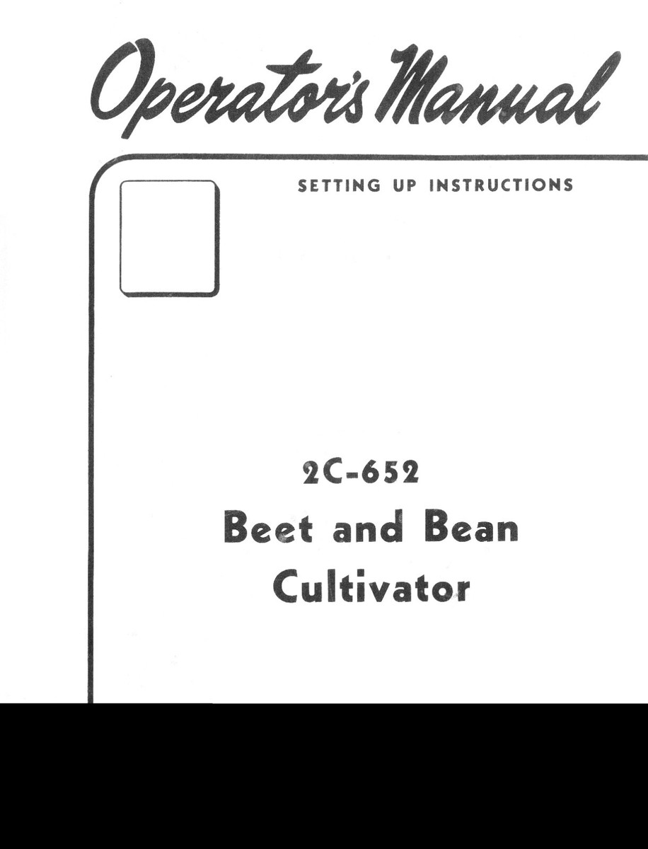 Owner's Manual IH McCormick 2C-652 Vegetable Beet Bean Cultivator