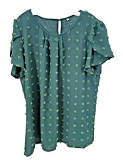 Plus Size 2X Women's Green Boho Tunic Tops Tulip Sleeve Loose Blouse