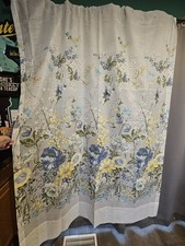 Vintage Sheer Curtain Panel Flowers Butterflies Blue Yellow 60" X 84" 1970s