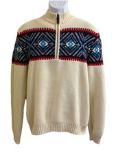 Izod Sweater Mens Size L Heavy Cotton Waffle Knit 1/4 Zip