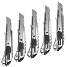 Profi Cuttermesser 18mm Cutter | 5 Stück Set Aluminium Silber - Gummierter Griff