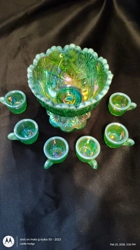 Vintage Westmoreland Carnival Glass Mini Punch Bowl Set Thumbelina Pattern