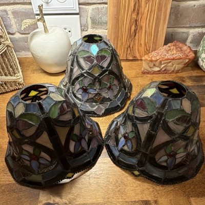 Set of 3 Tiffany Style Stained Glass Bell Lamp Shades Multicolor  display picture 1