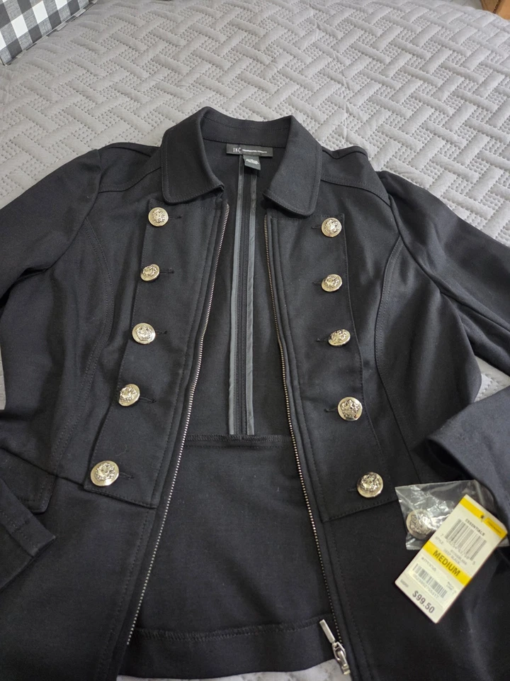 Chaqueta INC Militar Elastizada Tejida SteamPunk Clásica Preppy Talla M Negra para Mujer Foto 4 de 4