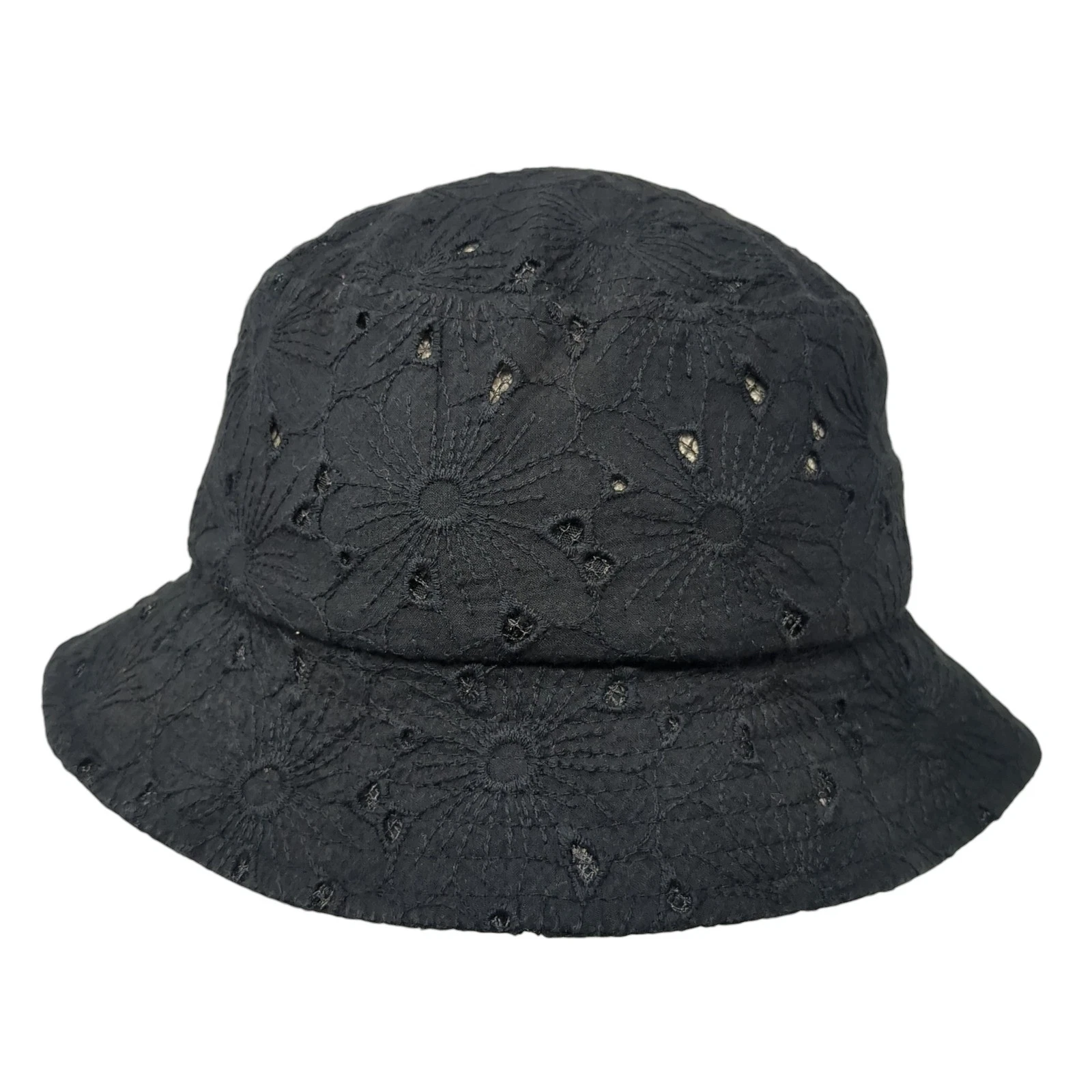 C.C Bucket Hat Black One Size Lightweight Floral Eyelet Blank Polycotton