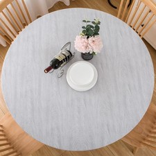 Round Vinyl Fitted Tablecloth with Flannel Backing Elastic Edge Table Cover W...
