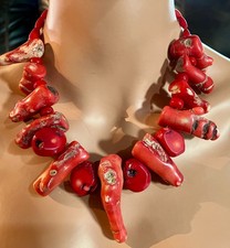 Chunky Graduated Natural Red Branch Coral Statement Necklace