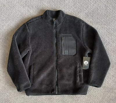 VOLCOM Mens Muzzer Fuzzar Fleece Zip-Up Jacket Size XL - Black - NEW