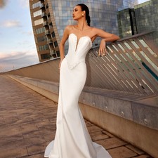Sweetheart With Peals Wedding Dresses Backless Sweep Train Custom Made Mermaid