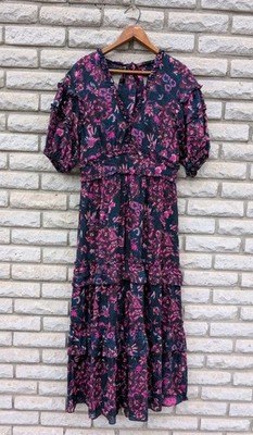 Ulla Johnson Amora Dress Size 4 Midnight Blue Pink Floral Ruffled