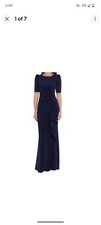 Xscape Ruffle Puff Sleeve Gown Dress Blue Size 4