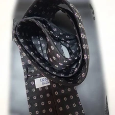 Drake's Neck Tie Black White Geometric 100%Silk Handmade in England excellent