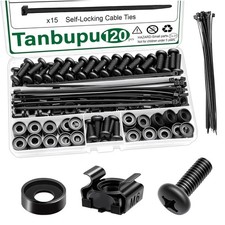 120Pcs M6 x 16mm Rack Mount Cage Nuts Screws Washers and Self-Locking Cable T...