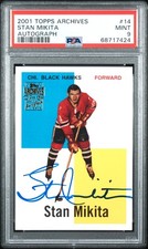 2001 Topps Archives Stan Mikita Auto PSA 9 Mint #14 O-Pee-Chee Autograph Hockey