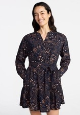 Time and Tru Women's Tiered Mini Dress with Long Sleeves, Size L 12-14 Floral