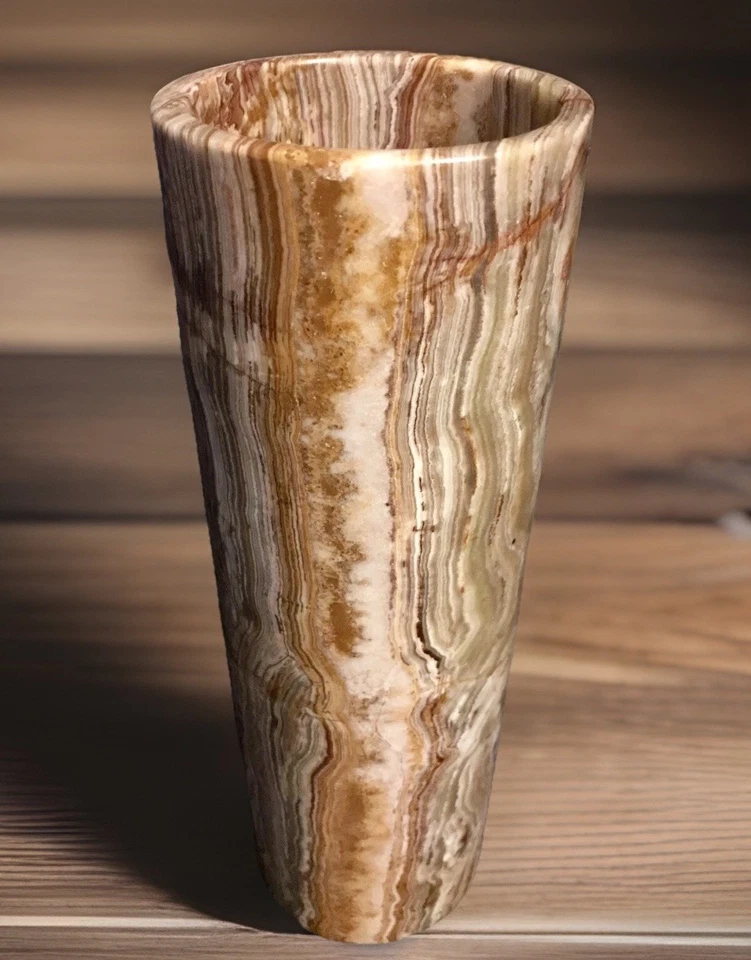 "Jarrón cilíndrico tallado de piedra de ónix recipiente 12"" H 5,5 libras" Foto 3 de 4