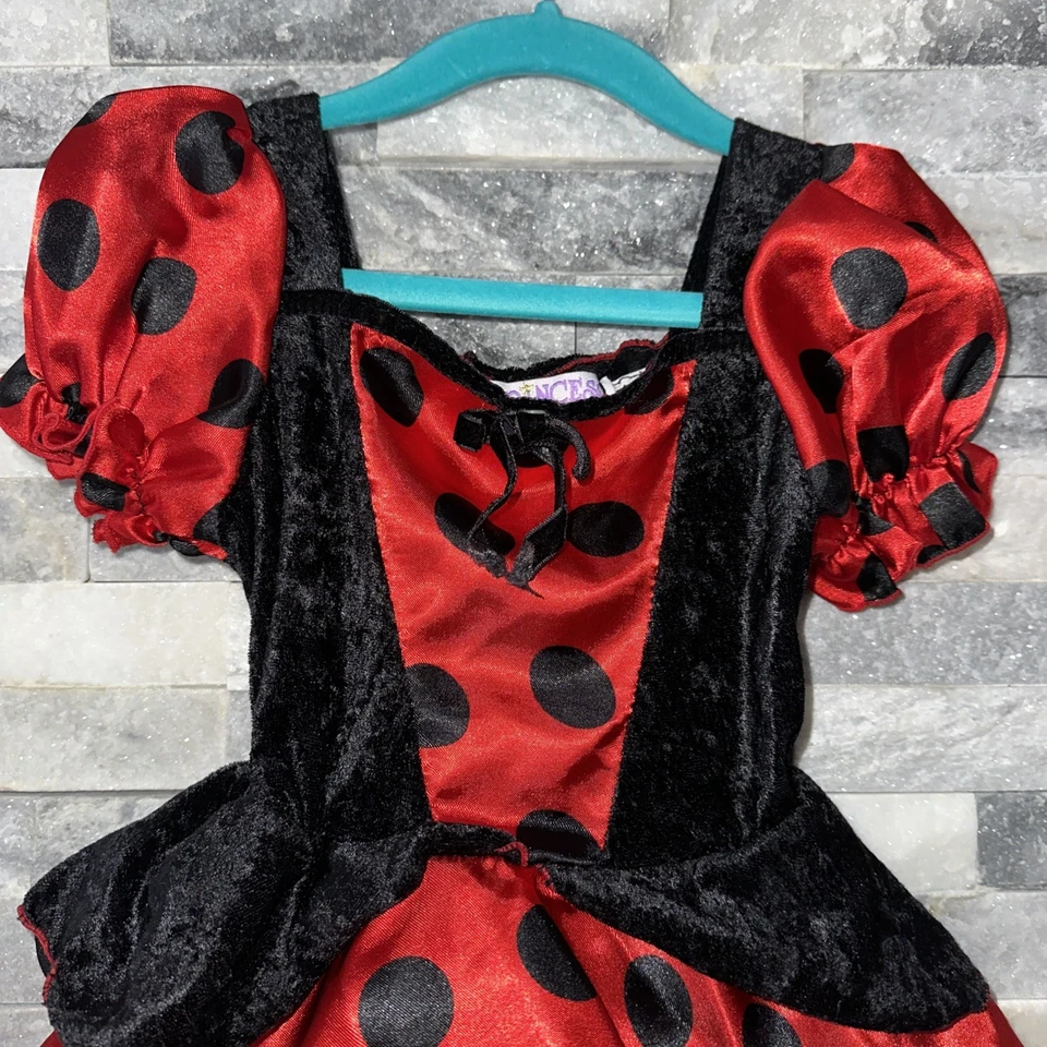 Princesa Paraíso Niño Pequeño 18M 2T Terciopelo Ladybug Halloween Disfraz Vestido Volantes Foto 3 de 4