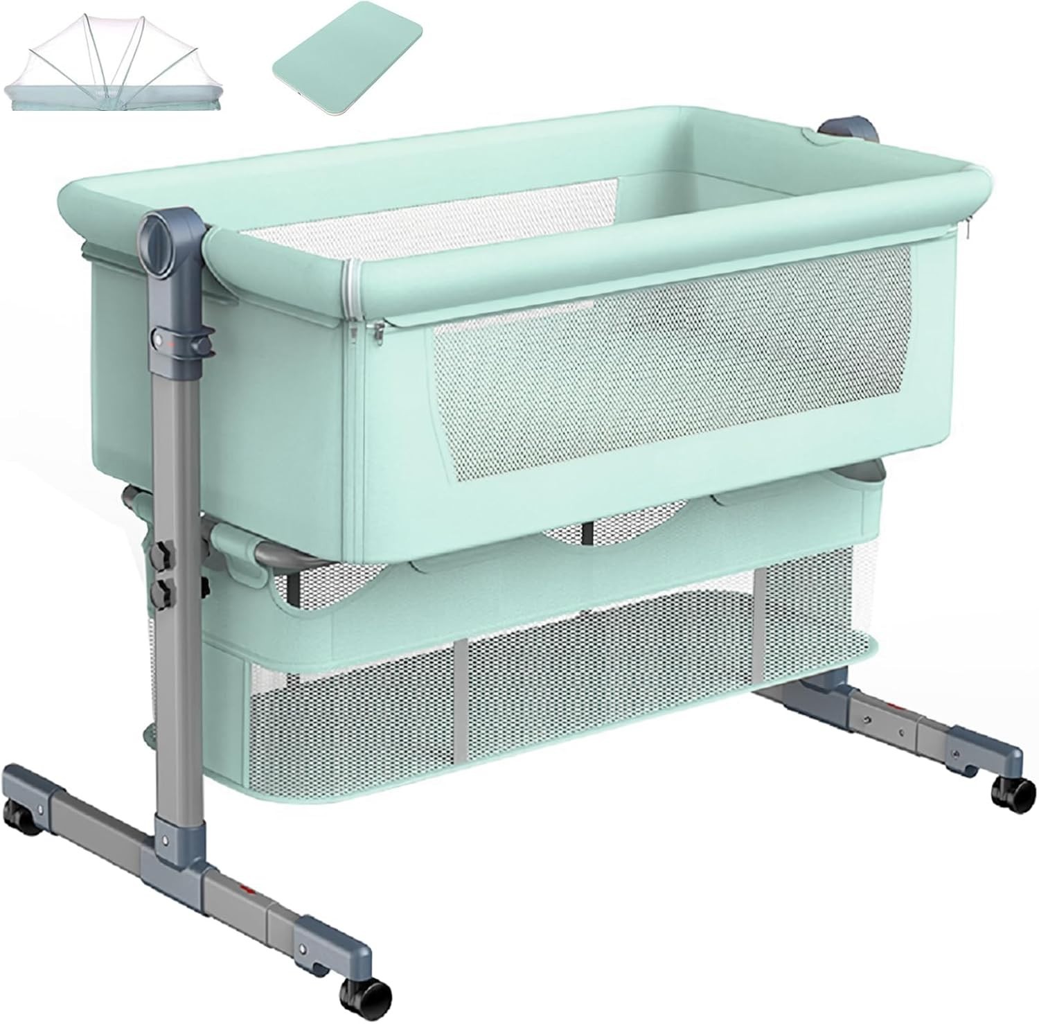 3in1 Baby Bedside Crib Foldable Travel Bassinet with Mattress & Storage Green-image