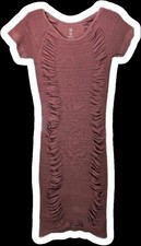 Aura Ribbed Short Sleeve Bodycon Cocktail Dress Keyhole Back Ruched L/XL Sexy 