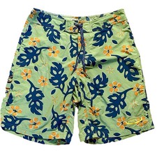 PATAGONIA Swim Trunks Board Shorts Mens 31 X 9 Nylon Green Floral Design Unlined