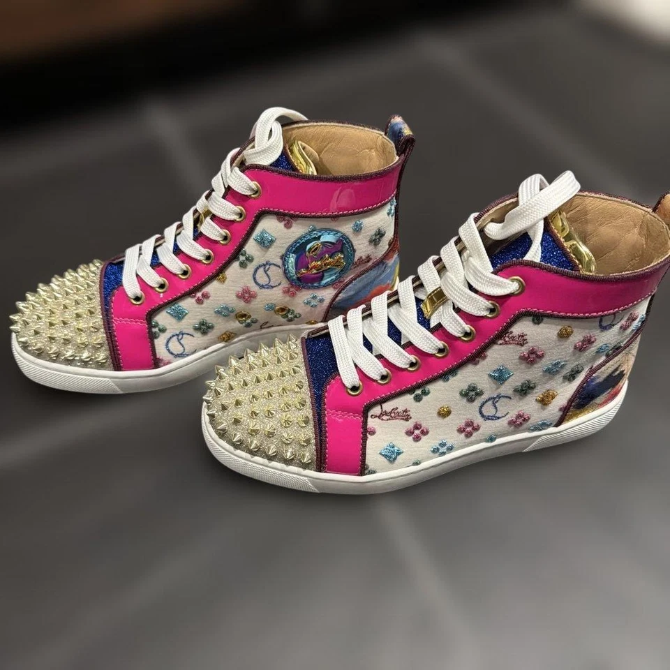 Baskets montantes Christian Louboutin clous blanc rose EU36,5/US6,5 du Japon - Photo 2/4