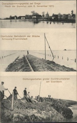 Drage North Frisia storm surge flood railway embankment Eider