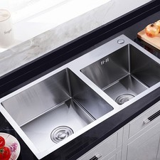 Évier inox double bac 78 x 43 cm à encastrer - Livraison gratuite !