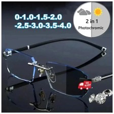 Photochromic Gunmetal Progressive Rimless Reading Glasses Anti-blue Magnifier