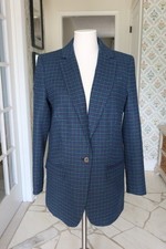 J.Crew Relaxed Green Navy Plaid Tartan One Button Blazer Wool Blend Size 6