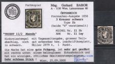 ÖSTERREICH MiNr. 11 Ib - ANK 11 Iay, 3 Kreuzer "schwarz" Type Ib, BABOR VÖB