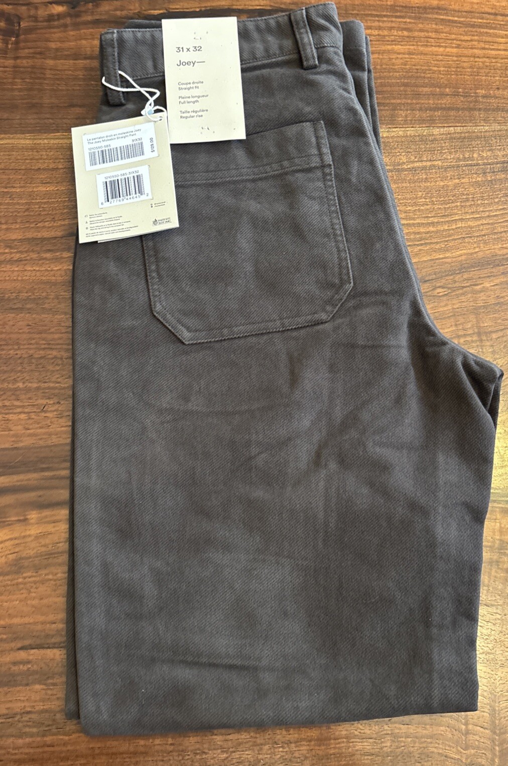 Frank And Oak, The Joey Straight Moleskin Pant in Dark Taupe. 31 X 32. NWT.
