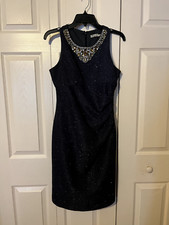 ELIZA J Gray Sparkle Cocktail Dress with Embellished Neckline SIZE 4 P/O