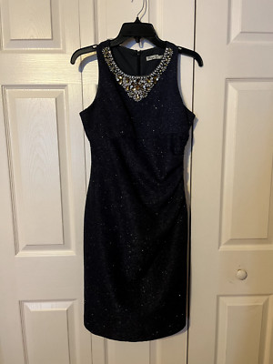 ELIZA J Gray Sparkle Cocktail Dress with Embellished Neckline SIZE 4 P/O