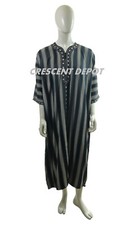 Moroccan Men Caftan Kaftan Thobe Dishdasha Kameez Gandoura Black  Gray XL