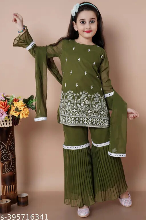 Indian Kids Traditional Beautiful New Sarara Sets For Ethnic Wear For Girls
